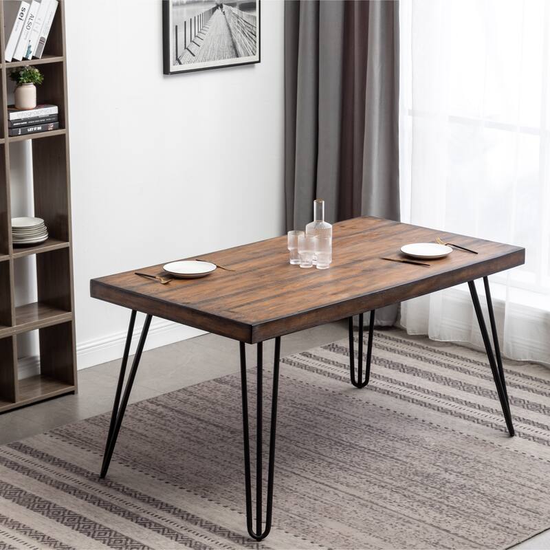 Kitchen Table with Metal Hairpin Legs, Stylish Table and Chair Set, Beige Upholstered Back Dining Chairs with Wood Legs