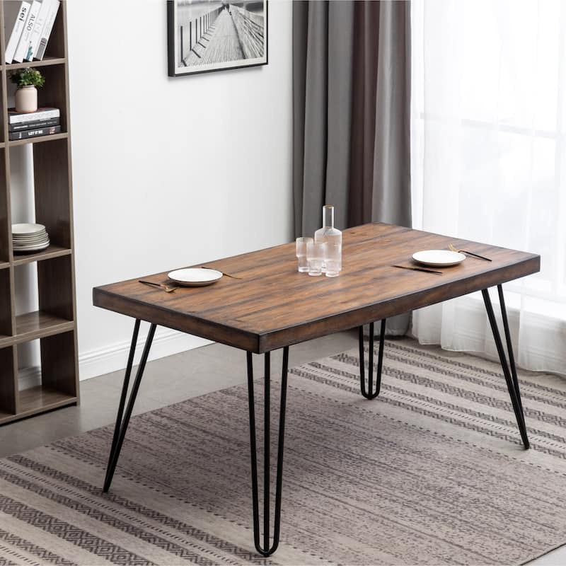Roundhill Furniture Amisos 7-Piece Dining Set, Hairpin Dining Table with 6 Chairs