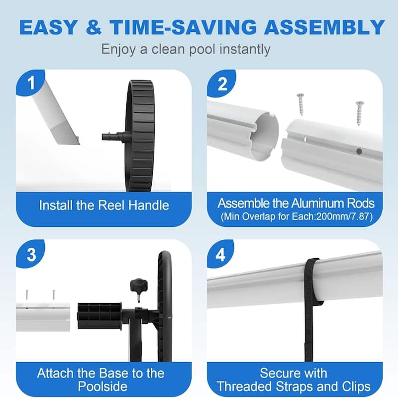 Aluminum Pool Cover Reel 21-ft Easy Crank System Rust-Resistant for Inground Solar Covers - 21FT
