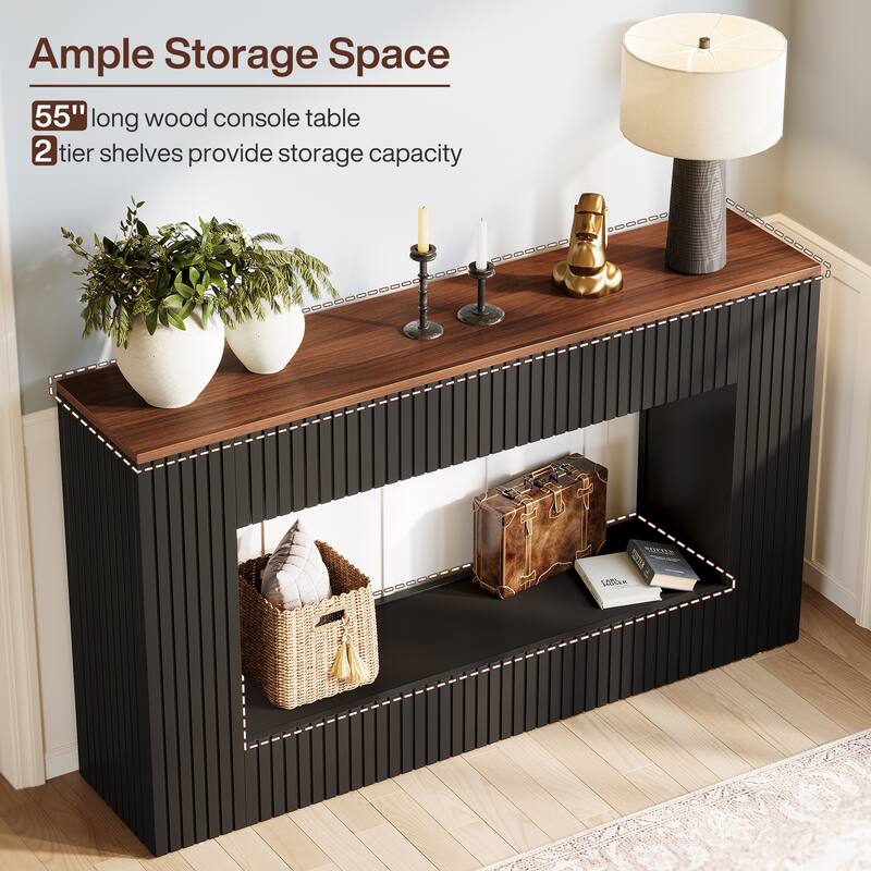 55-Inch Modern Console Table with Storage, 2-Tier Narrow Long Sofa Table Behind Couch Table for Entryway