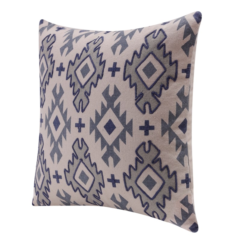 HomeRoots 20" X 20" Blue And Gray 100% Cotton Geometric Zippered Pillow