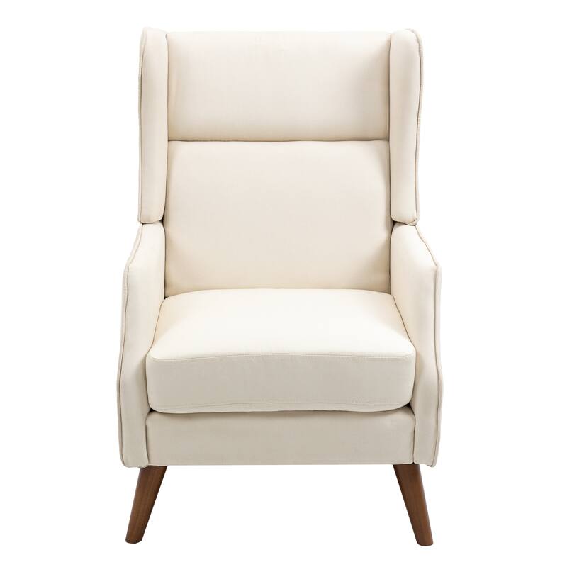 Cotton Linen Accent Chair with Wood Legs