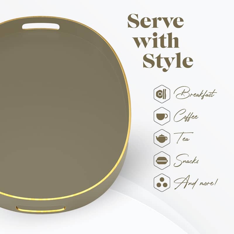 American Atelier Serving Oval Tray with Gold Trimming Handles - 15.3 x 10.6 in