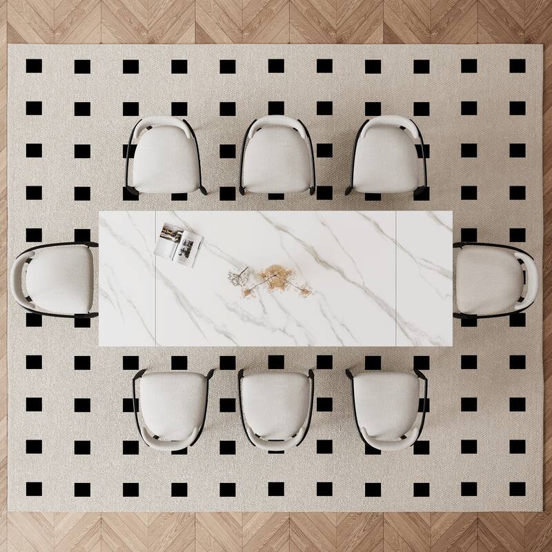 9 - Piece 94.48'' Modern Minimalist Extendable Sintered Stone Top Dining Set with 8 Fabric Chair