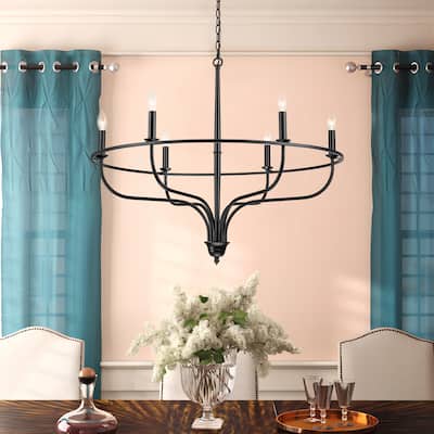 Black Modern Farmhouse Wagon Wheel Candle Chandelier For Living Room, Dining Room - 36.2"