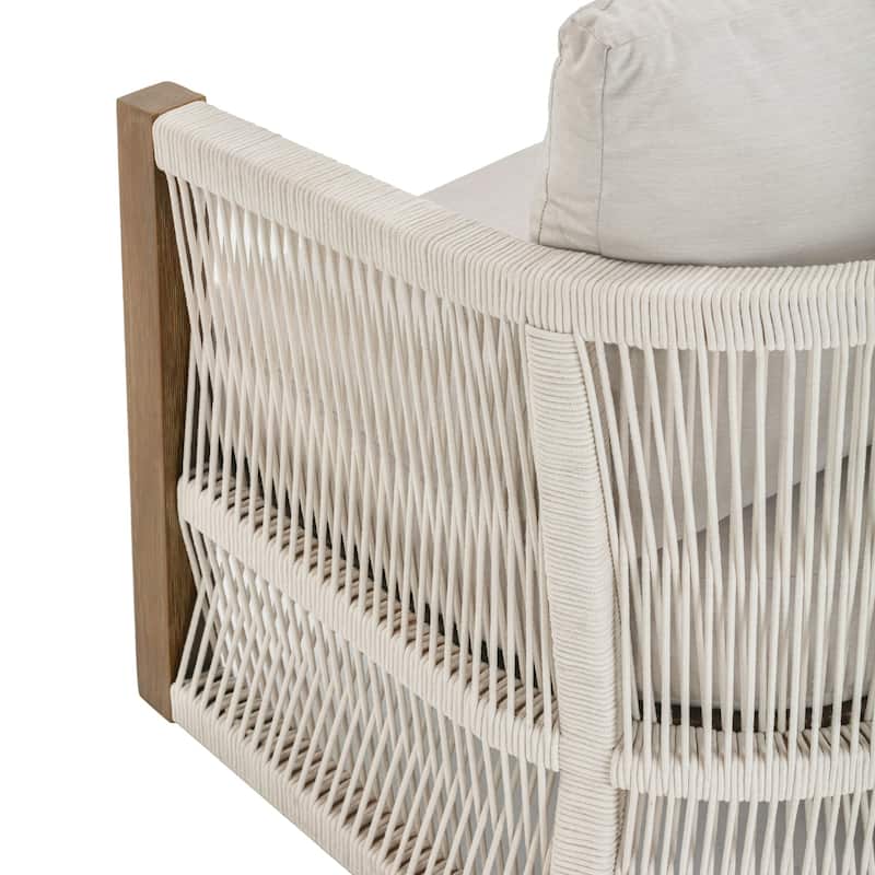 Jagger Farmhouse Patio Seating with Solid Acacia Wood Frame, Cushions, and Rope Accent