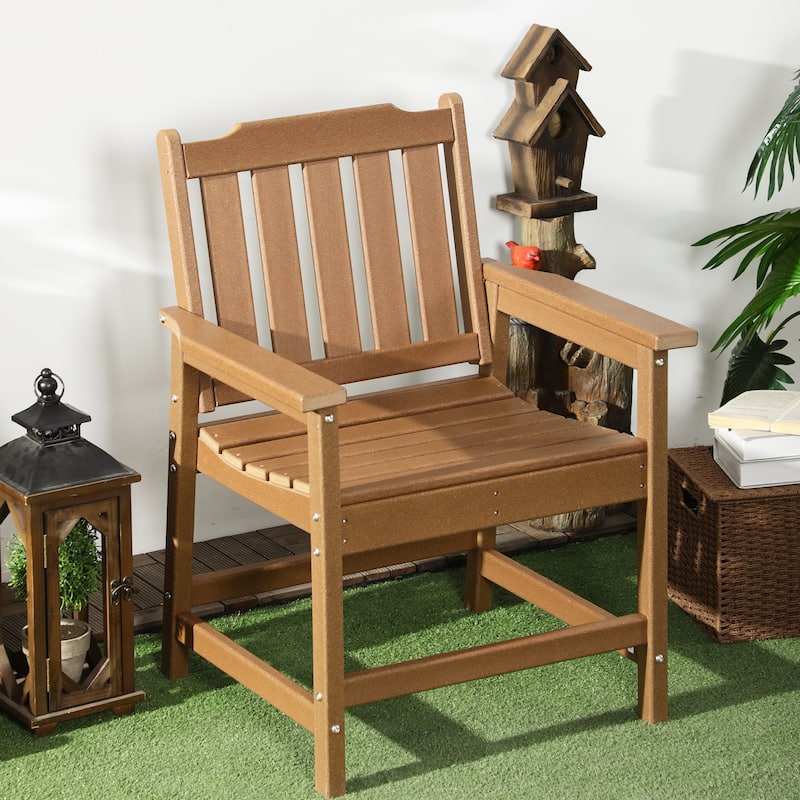 Outsunny Plastic Patio Chairs, Outdoor Dining Chair with Armrests and Slatted Back, Outdoor Armchair for Lawn