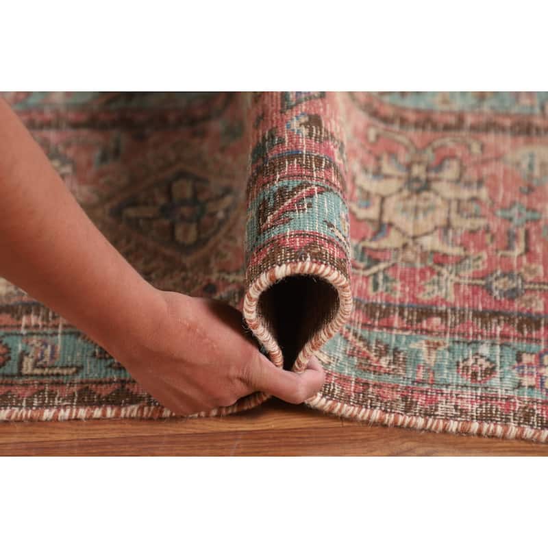 Distressed Gold Tabriz Persian Vintage Rug Handmade Wool Carpet - 8'3"x 10'8"
