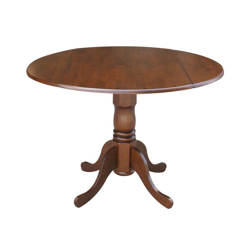 Round Pedestal Base Solid Wood 42-inch Drop-leaf Dining Table - Espresso