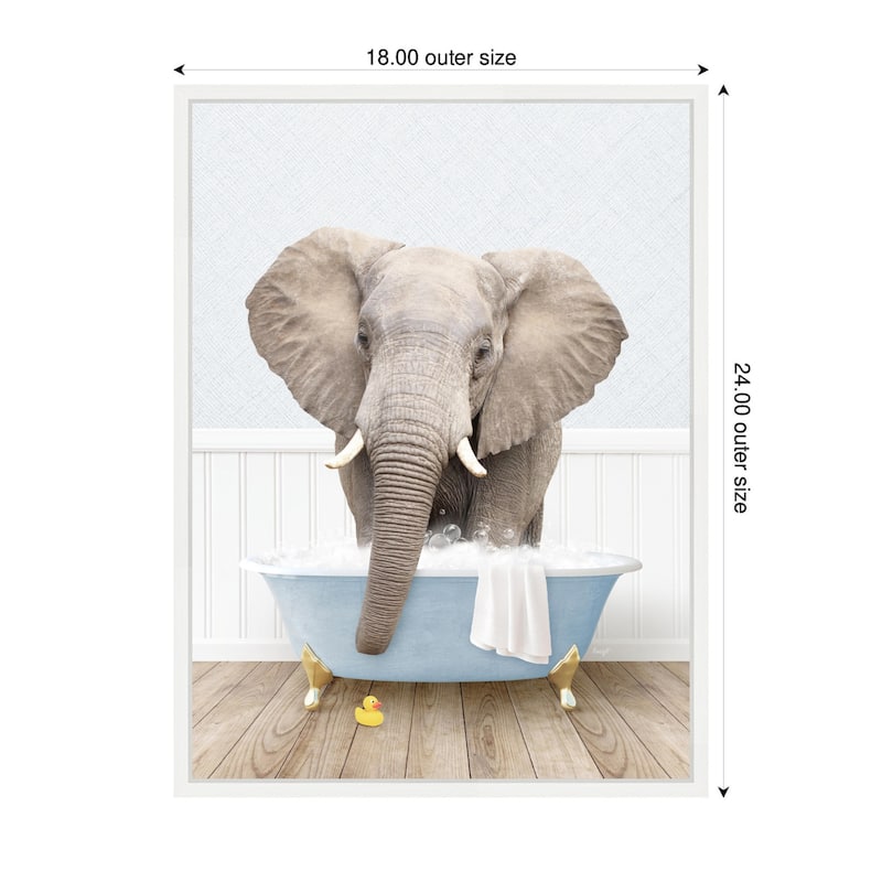 Kate and Laurel Sylvie Elephant Front in Cottage Blue Bathtub Framed Canvas by Amy Peterson
