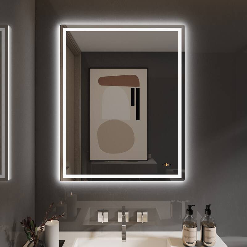CB HOME Gesture Control Smart LED Mirror Bathroom, Lighted Wall Mounted Mirror, Dimmable, Frameless,Three Color,Front&BackLit