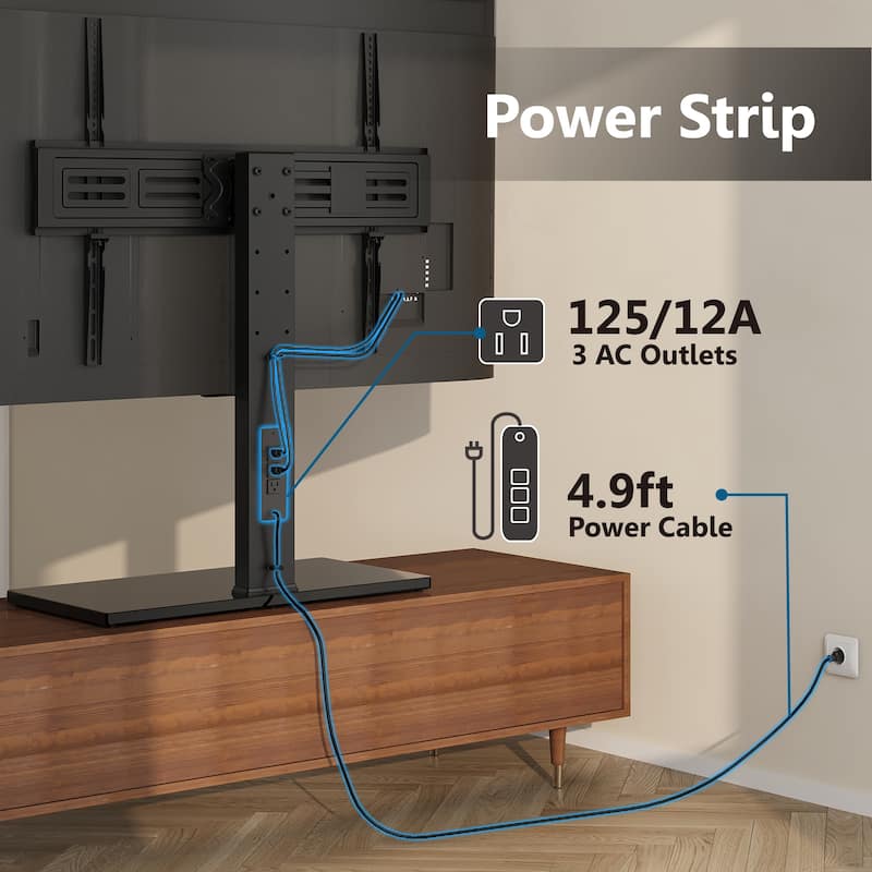 FITUEYES Table Top TV Stand with Power Strip up to 50-85 inches TVs, Black