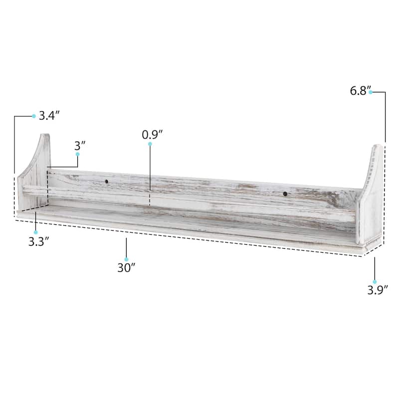Wallniture Angel Decorative Rustic White Hanging Shelves, 30 inch Wood Wall Mounted Display Shelf for Home and Office, 3 pcs