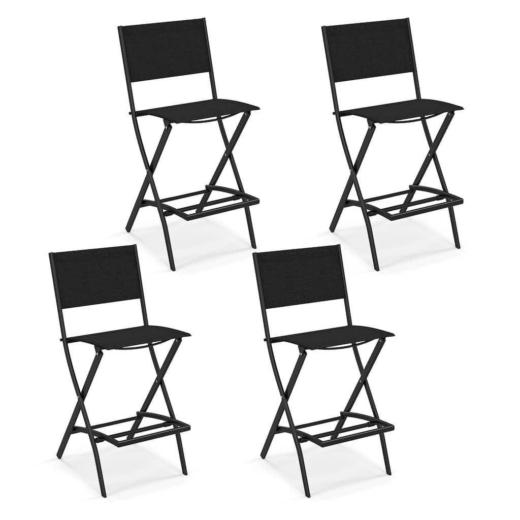 Gymax Folding Bar Stools Set of 4 Patio Sling Chairs w/ Backrest
