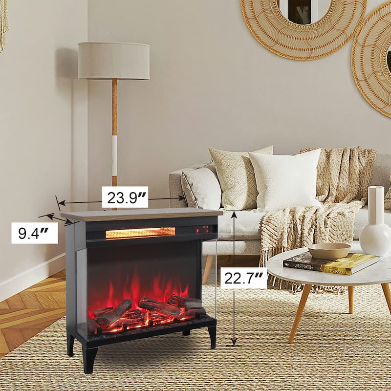 24 Inch 3-Sided Glass Freestanding Electric Fireplace with Feet