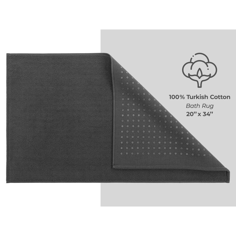 American Soft Linen 100% Cotton Bath Mat Rugs, 20x34 inches Slip Resistant Bottom Base Bath Mats for Bathroom
