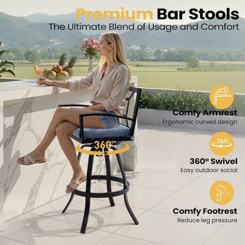 30''H Outdoor Patio Premium All-Aluminum Swivel Bar Stools Dining Chair with Sunbrella Cushion