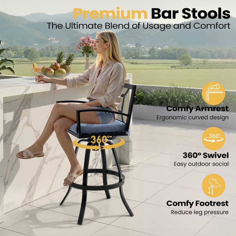 VredHom Outdoor Patio All-Weather Aluminum Swivel Sunbrella Cushion Bar Stool