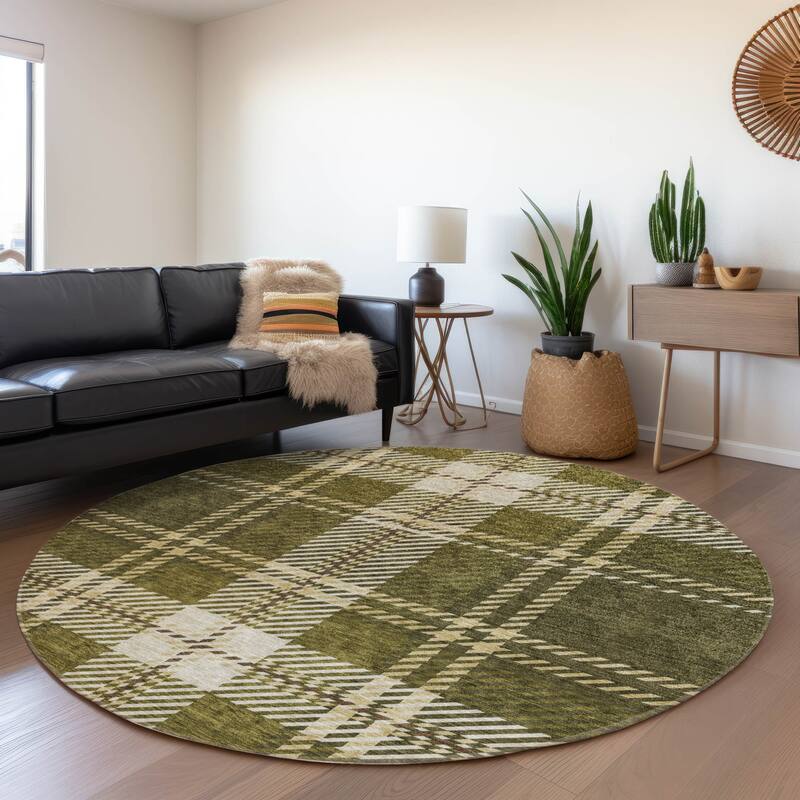 Premium Washable Super Soft Plaid Mayfield Rug - Olive - 8' x 8'