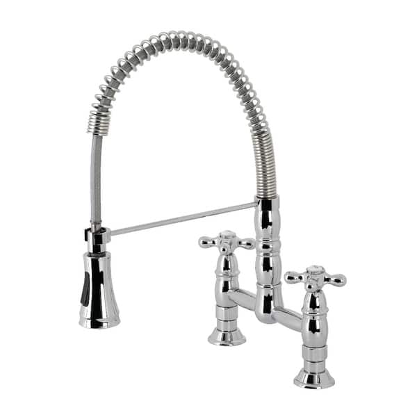 Heritage Two Handle Deck Mount Pull Down Sprayer Kitchen Faucet Overstock 32402550 Polished Chrome
