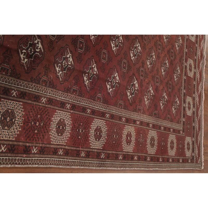 Hand Knotted Oriental 100% Wool Carpet Traditional All-Over Red Bokhara Area Rug - 12' 3'' X 8' 0''