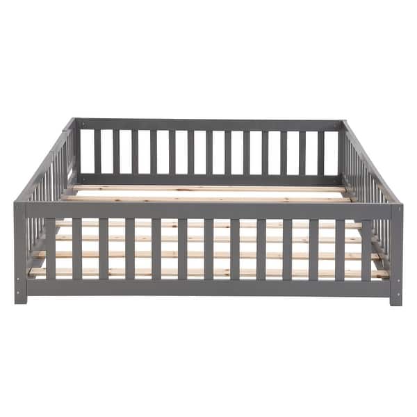 slide 2 of 21, Full Size Wooden Floor Bed with Door & Fence for Children Grey