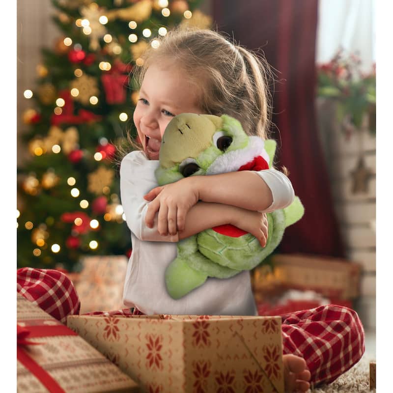 DolliBu Santa Green Sea Turtle Stuffed Animal Plush with Santa Outfit - 11 inches