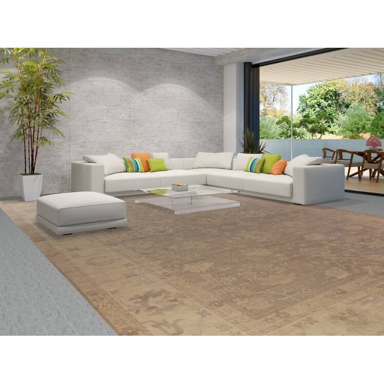 Vegetable Dye Brown Oushak Turkish Large Rug Handmade Wool Carpet - 13'0" x 19'0"
