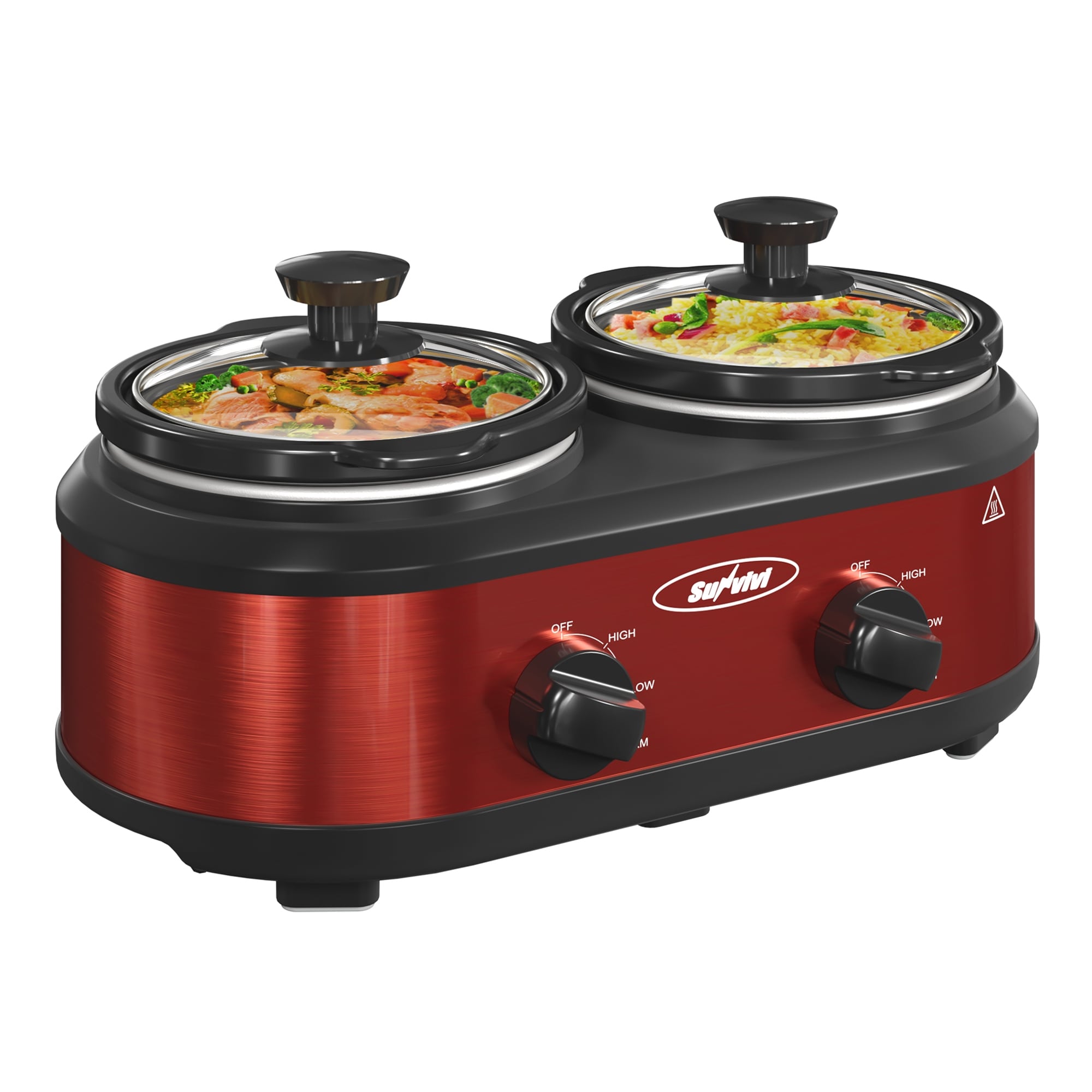 Sunvivi Dual Pot Slow Cooker, 2 Pot Small Mini Crock Buffet Server