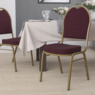 Burgundy Patterned Fabric Dome Back Stacking Banquet Chair, Gold Frame