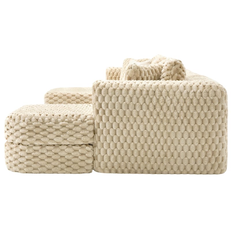 Modular Sectional Sofa with Bubble Velvet Upholstery, 2 Movable Ottomans and 4 Throw Pillows for Living Room