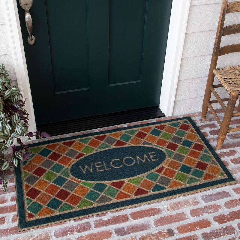 Mohawk Home Crosshatch Tile Welcome All Weather Recycled Rubber Door Mat - 2' x 4'