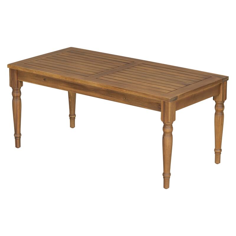 Roomfitters Classic Acacia Wood Outdoor Coffee Table with Carved Legs, Slatted Top Garden Patio Table, Natural Finish