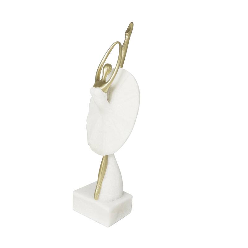 Cream Polystone Ballet Dancer Decorative Sculpture with Gold Accents