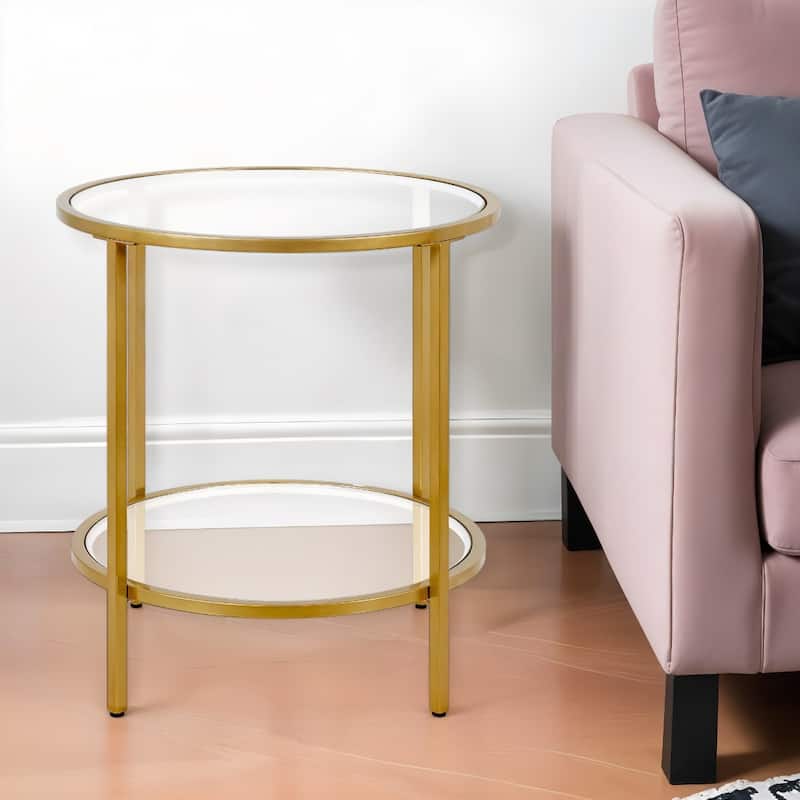 Clear Glass Round End Table with Steel Base and Storage Shelf - 20” x 20” x 22” (D x W x H)