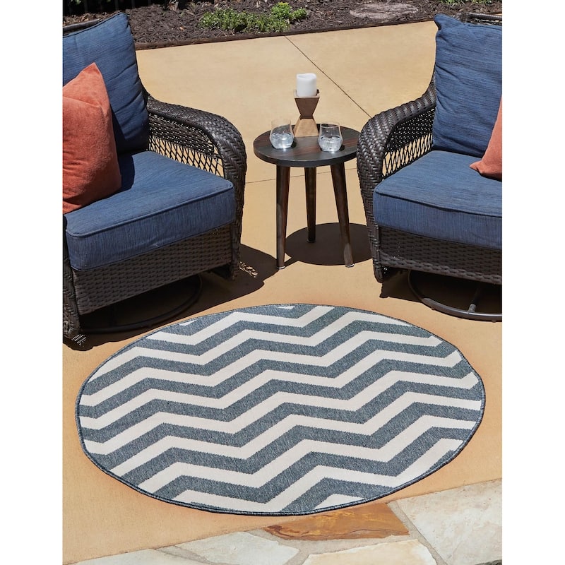 Outdoor Trisha Collection Area Rug - Navy Blue - 7' Round