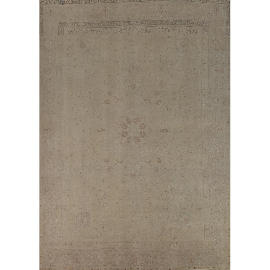 Distressed Tabriz Persian Vintage Rug Hand-Knotted Wool Carpet - 9'11" x 12'9"