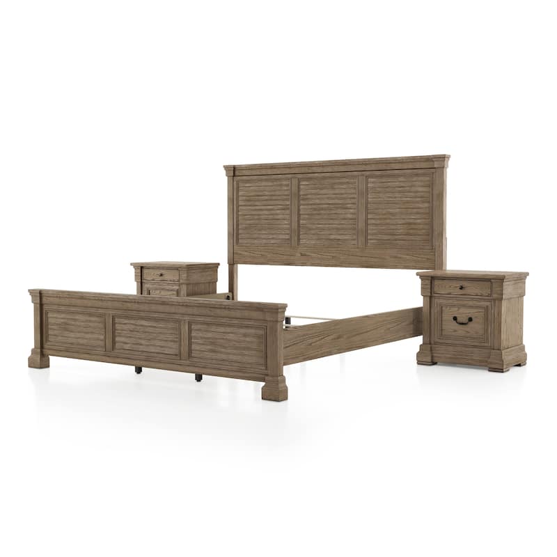 Furniture of America Wacine 3-Piece Weathered Grey Solid Wood Panel Bedroom Set