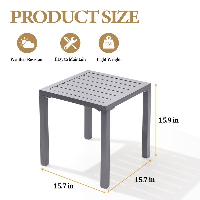 Outdoor Aluminum End Table Square Patio Side Table - 15.7" L x 15.7" W x 15.9" H