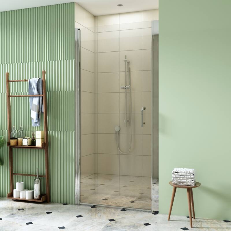 TOOLKISS Pivot Swing Frameless Shower Door with Safey Clear Glass - 36 inch.W - Chrome