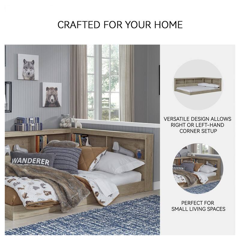 Oliah Natural Bookcase Storage Bed
