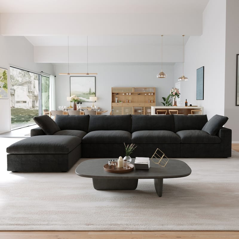 Black Commix Down Filled Overstuffed Sectional Sofa with Ottoman - 4-seats+1ottoman
