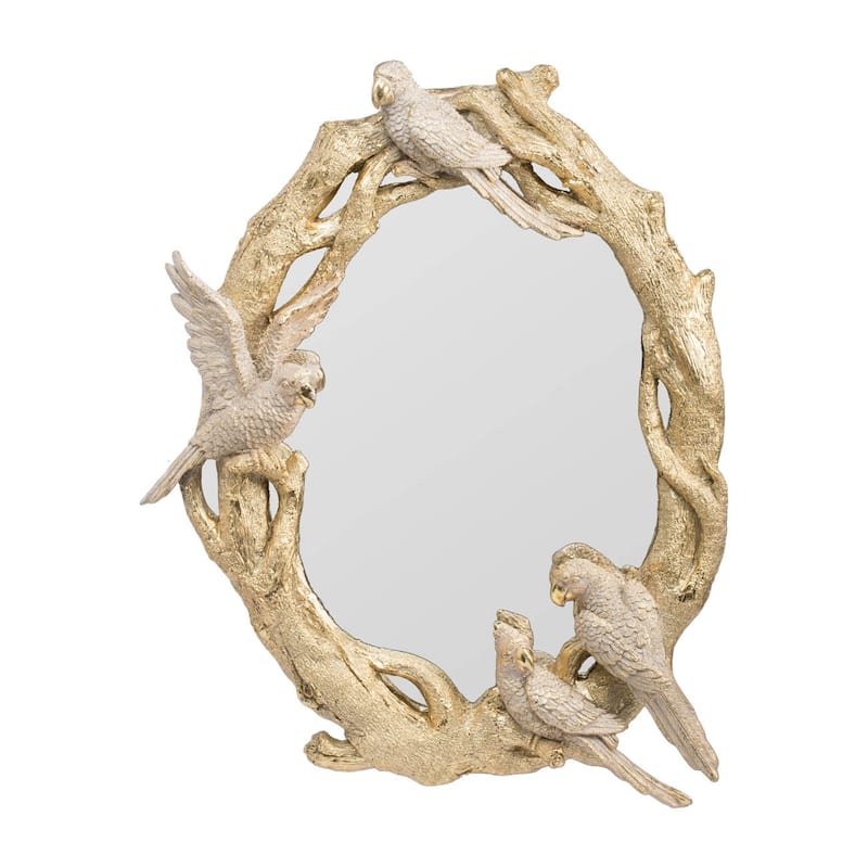 HomeRoots 22" Gold Birds and Branches Resin Framed Accent Mirror - 17.7' X '21.7' X '3.1
