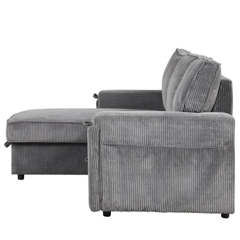 Upholstery Sleeper Sectional Sofa with Storage Bags & 2 Hidden Cup Holders