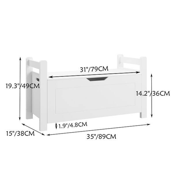 Kids Toy Box Chest,White Rubber Wood Toy Box for Boys Girls, Large Storage Cabinet with Flip-Top Lid/Safety Hinge