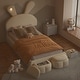 preview thumbnail 4 of 23, Twin Size Velvet Upholstered Platform Bed w/ Cartoon Ears Shaped Headboard & Light, Kids Cute Bed Frame w/2 Small Storage Stools