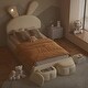 preview thumbnail 4 of 6, Wooden Twin Size Upholstered Platform Bed Frame with Cartoon Ears Shaped Headboard, Kid's Bed with Light, Beige