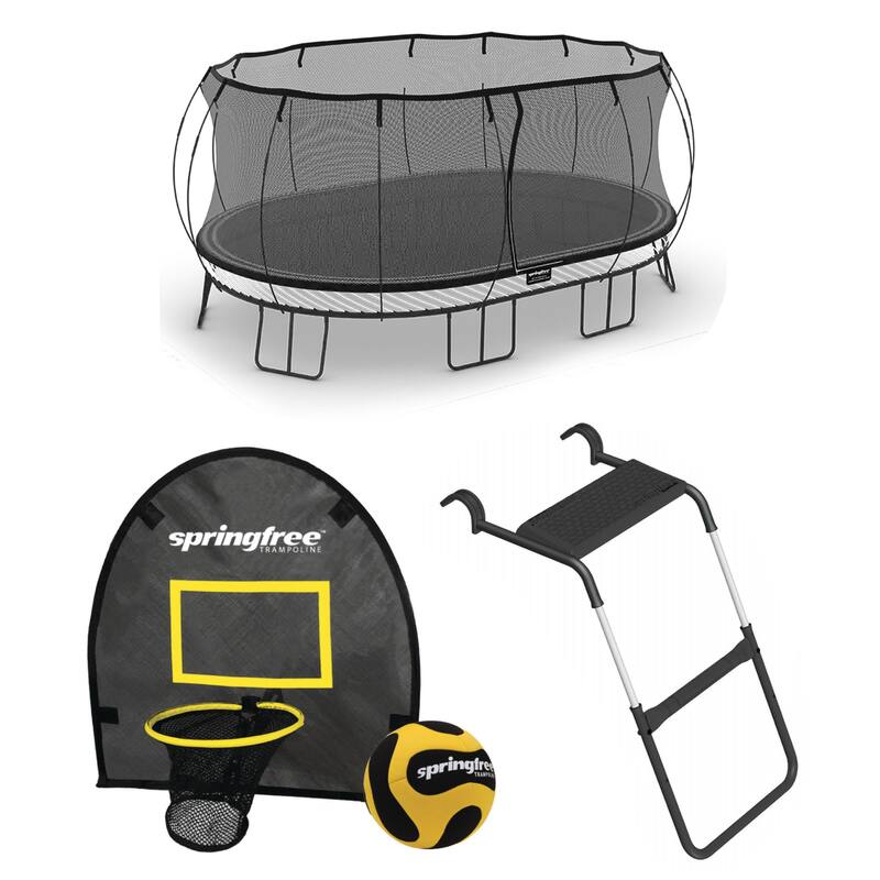 Springfree Trampoline 12' x 19' Trampoline with Basketball FlexrHoop and Ladder - 323