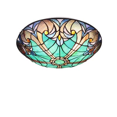 Tiffany Style Victorian Design 3-light Dark Bronze Flush Fixture - 4.7 inches high