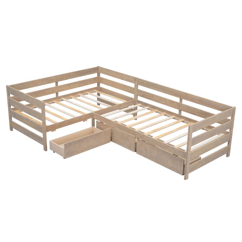 Twin Wood Platform Bed with 3 Storage Drawers - Space-Saving Design for Small Rooms
